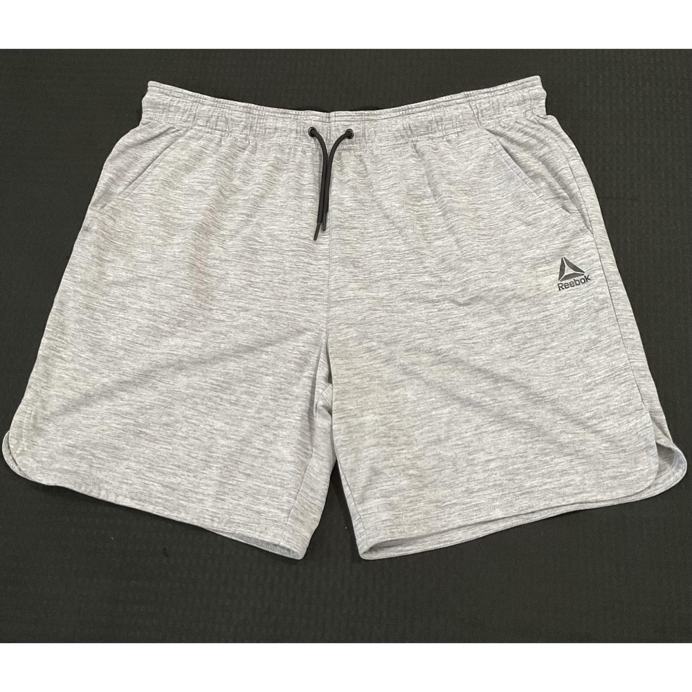 Reebok Shorts Mens 2XL Gray Athletic Jersey Drawstring Pockets Gym Running